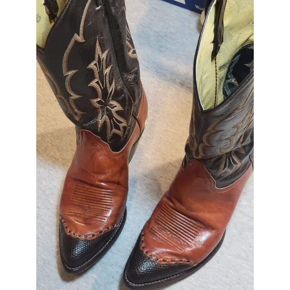 Vintage Tony Lama 6951 Men Brown Western Cowboy Boots J Toe Leather USA W Box